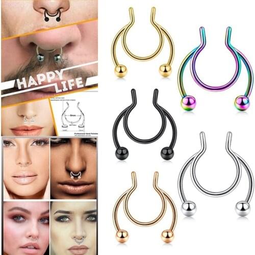 1Pcs Fake Nose Alloy Clip Rings Lip Stud Rings Studs Hoop Body Piercings Sexy Jewelry Women Men 0.8*10*4/0.8*8*4