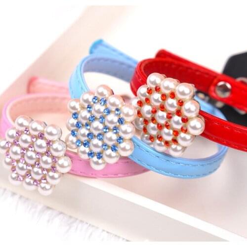 1PCS Leather Soft Dog Collar Beautiful Bling Rhinestone Dogs Collars Leather Dog Leash Accessories For Small Medium Dogs Pitbull