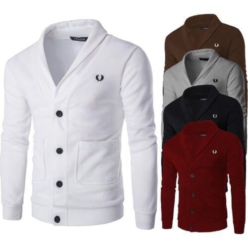 Add 3 color foreign trade hot style wheat ear embroidery cardigan slim sweater jacket mens knitwear
