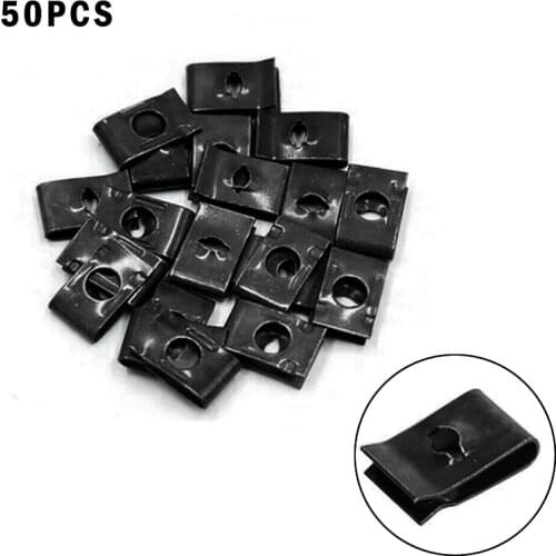 50pcs Car Speed Fastener Metal U-Nuts Self Tapping Screw Spire Clip Spring Plate Auto Engine Fender Bumper Guard Plate Clamp