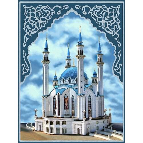 5D Diamond Embroidery Painting Mosque Rhinestone Kit Full Square Round Mosaic Church Landscape Needlework Handmade Gift