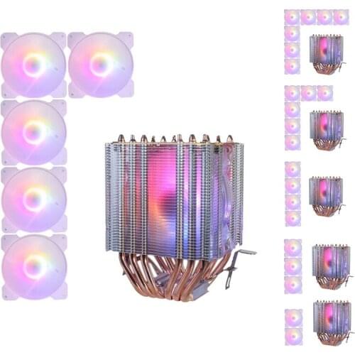 6 Copper Tube CPU Radiator Chassis Fan Synchronous Lighting 1150AMD1366 2011 Crystal Lamp Single Fan+Chassis Fan