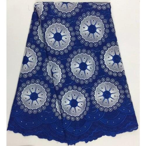African Cotton Swiss Voile Lace Fabric High Quality Stones Swiss Voile Lace In Switzerland cotton african lace fabric blue PS110