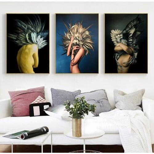 Diamond Painting Feather Wing Nordic Diamond Embroidery Wall Art Picture Girl Figure Posters Prints for Living Room Decoration
