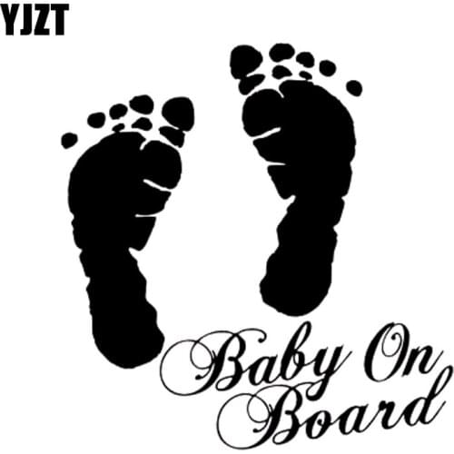 YJZT 14.9CM*15.2CM Baby On Board Text Footprints Of Vinyl Car Sticker Decals Black/Silver C10-00084