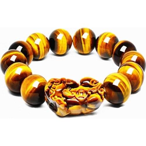 10mm Tiger Eye Stone Beads Bracelet Men Women Unisex Tiger Eye Pixiu pendant Wealth and Good Luck Bracelet