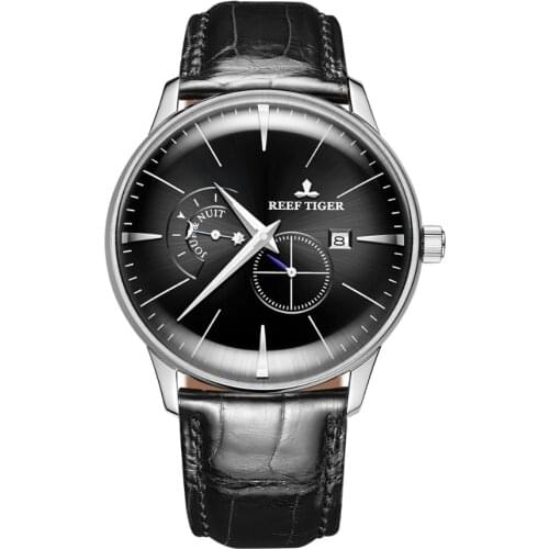 Reef Tiger Classic Serier RGA8219Men Fashion Business Ultra Thin Case Automatic Mechanical Wrist Watch With Day Night Dial silvr