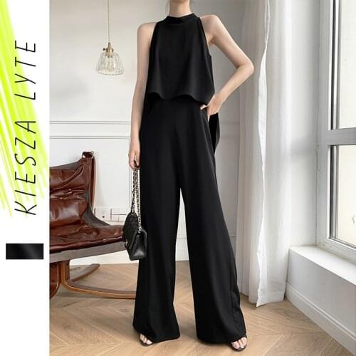 Black Jumpsuit Womens Summer 2021 New Loose High Waist Thin Fashion Long Wide Leg Romper Jumpsuits