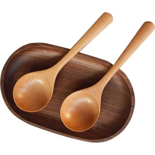 Japanese-Style Natural Solid Wooden Spoon Soup Scoop Wood Tableware Porridge Dessert Teaspoon Kitchen Cooking Utensil