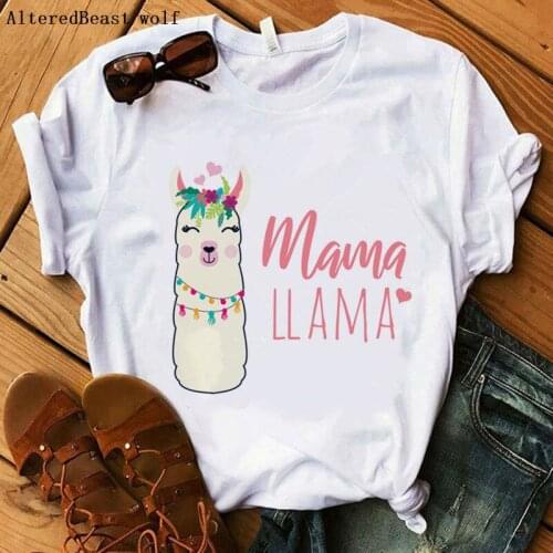 Mama Llama T-Shirt 2019 Fashion short sleeve Llama t shirt femme Printed funny Tops women clothes llama white christmas tshirt