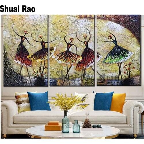 Abstract Dancing Ballerina diamond painting full drill square diamond pictures girl mosaic diamond embroidery 3pcs home decor