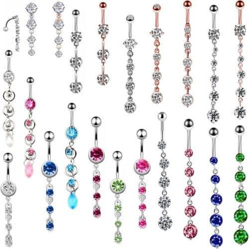 1/2 PCS Surgical Steel Crystal Belly Piercing Ring Dangle Cute Zircon Navel Piercing Sexy Boho Belly Button Ring Navel Body Ring