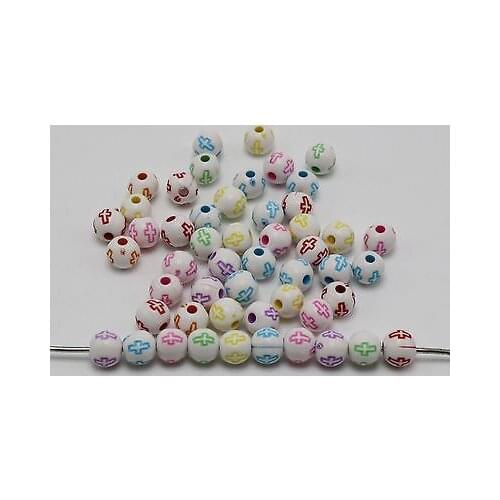 500 Mixed Color Acrylic Cross Pattern Round Spacer Beads 6mm Jewelry Kids Crafts