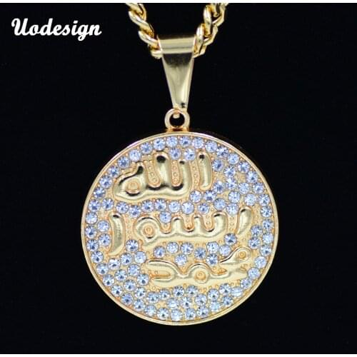Hip Hop Round Crystal Allah Lamp pendant Necklaces Unisex Crystal Bling Jewelry Pendants Chains Dropshipping