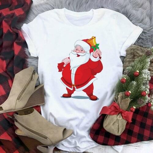 Hot Sale Santa Claus And Reindeer Print TShirt Short-Sleeved Ladies Loose Casual Christmas Holiday Street Wear Tops T Shirt