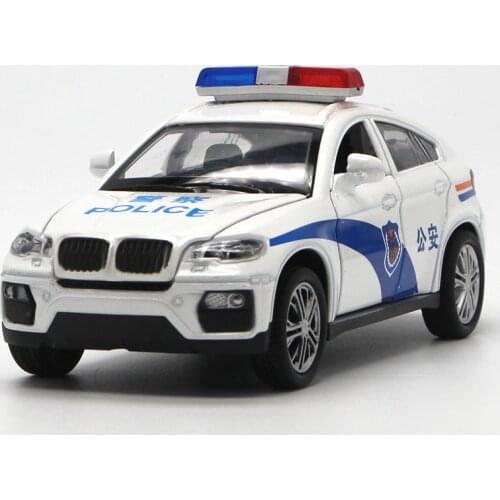 1/32 High Simulation BMW X6 Metal Diecast Vehicle Alloy Toy Police Car Sound And Light Pull Back Model Toys For Childrens