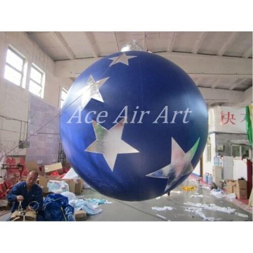 Fashionable Event Decoration blue Inflatable ball with Sliver Stars for Europe