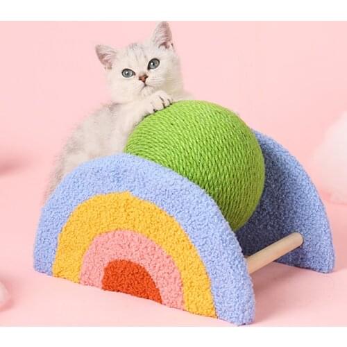 Cartoon Rainbow Cat Grabs The Ball Cat Scratch Board Sisal Flannel Solid Wood Safe Durable Healthy Claw Grinding Cat Toys