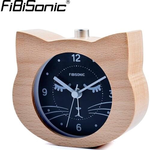 2021 New Modern Cat Wood Alarm Clock Snooze Sweep MovementClocks Light Saat Despertador Desktop Table Alarm Clocks