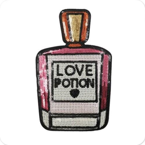 New Large Colorful Perfume Bottle Sequined Patches for Clothes LOVE Heart Bottle Sew' on Sequins Patch DIY Garment Accessory