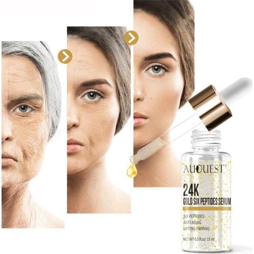 24k Gold Hyaluronic Acid Serum Moisturizer Firming Skin Whitening Face Essence Six Peptides Anti Aging Wrinkle Facial Serum 15ML