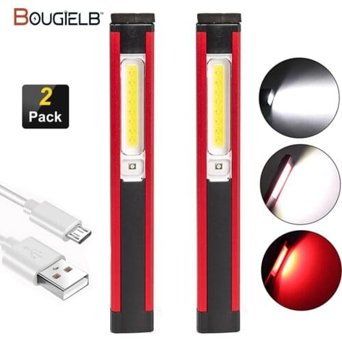 Portable COB LED Flashlight USB Rechargeable Work Light Magnetic Torch Inspection Light with Built-in Battery Camping Torch