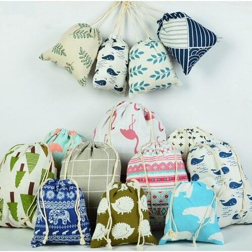 1pc Casual Women Cotton Drawstring Shopping Bag Grocery Cloth Underwear Pouch Case Eco Reusable Folding Travel Home Storage Bag