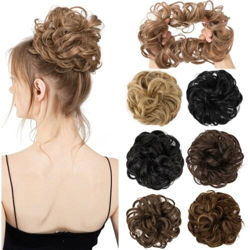 Messy Hairpieces for Women Hair Bun Elastic Scrunchie Chignon Updo Donut Curly Hair Rope Rubber Band Synthetic Wrap Ponytail