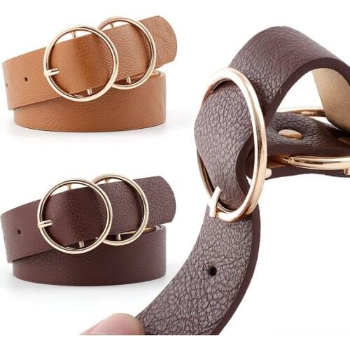 Womens Leather Coat Belt Black Brown Wide Female Big Belly Waist Belts With Holes Gold Round Circle Trouser Strap Belts Ladies