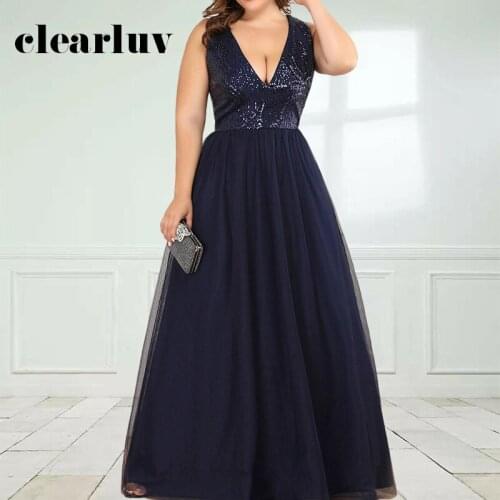 Deep V-Neck Sexy Evening Dress DR1568 Shiny Sequin Women Party Gown 2020 Patchwork A-Line Vestido De Fiesta Elegant Long Dresses