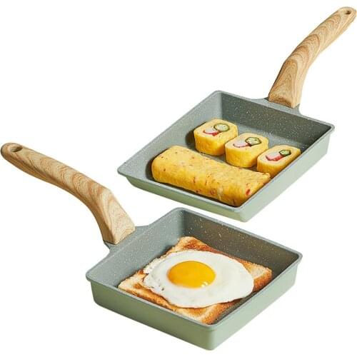 Flat-bottomed Non-stick Pan Wooden Handle Widely Used Pan Frying Pan Tamagoyaki Omelette Pan Fry Egg Pan Pancake Kitchen Pot