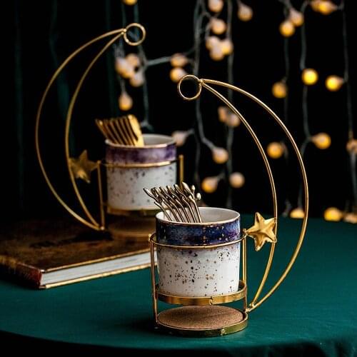 Modern Ceramic Storage Jar Star Moon Household Fork Spoon Small Object Storage Jar Stainless Steel Fruit Fork Kitchen Decoration