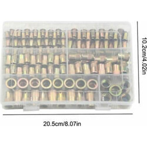 Steel Insert Nuts Threaded Mixed Rivnuts Blind Set 230pcs Nuts Durable
