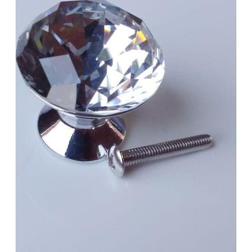 30mm glass crystal drawer cabinet knobs pulls clear rhinestone dresser door handles silver chrome modern fashion furniture knobs
