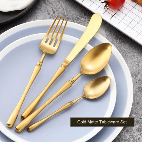 Gold Matte Cutlery Eco-friendly Stainless Steel Dinnerware Sets Gold Steak Knife Fork S poon Dinner Set Servies 1person 4pc