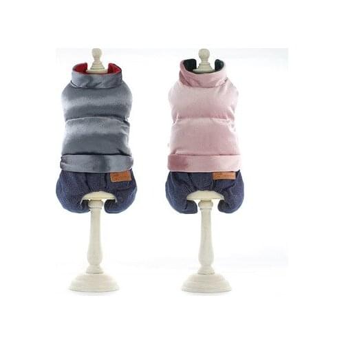 Warm autumn and winter Jumpsuit for Dogs Denim Pants Teddy Bichon Clothes Hand Stuffed Cotton Vest Four-legged