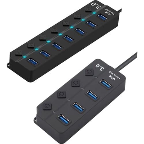Powered High Speed USB 3.0 Hub Individual Power Switches Computer Adapter USB Extend Hard Disk for PC Computer