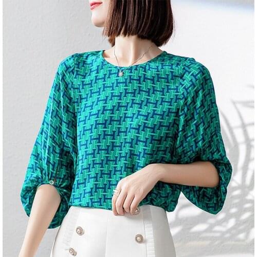 YILINHAN Silk Shirts For Women 2021 NEW Summer Fashion Elegant Casual Printed Loose Lantern Sleeve 100% Natural Silk Shirt Top
