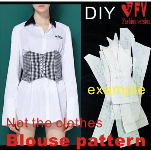 Shirt pattern womens fashion girdle long-sleeved shirt cutting structure drawing 1:1 clothing pattern BCY-130