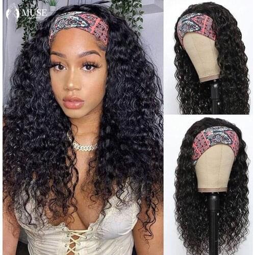 MUSE LOVE Water Wave Human Hair Wigs 180% European Water Wave Headband Wig For Women Glueless Natural Wave Curly Headband Wigs