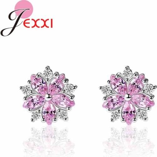 Beautiful Pink Flower Decoration 925 Sterling Silver Earrings For Women Girls Party Engagement Jewelry Holiday Gift
