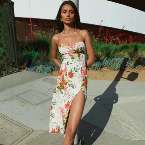 Strap Sleeveless Elegant Women Dress Vintage White Rushed Backless Long Dresses Side Slit Office Lady Dress Chiffon Style 2021