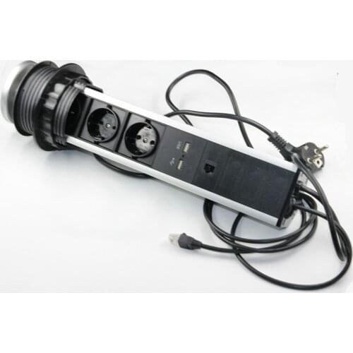 15pcs Customized EU Power Outlet Kitchen Office Tabletop Pop Up Pulling Socket 3 EU Plug Power+ 2 usb 2.1A + 1 rj45 Socket