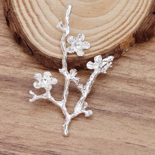 20pcs 40x55mm Metal Alloy Flowers Branch DIY Accessories Gold Silver Color For Jewelry Making