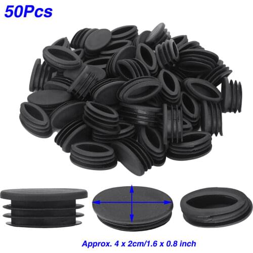 50 Plastic Feet Cups Furniture Foot Pads Oval Elliptical Tube Caps Anti Slip Leg End Covers Table Chair Legs Protectors Hardware