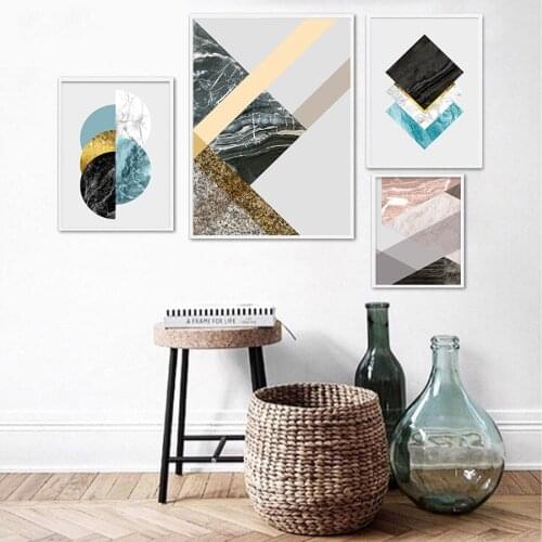 Marble Texture Abstract Wall Art Poster and Prints Blue Gold Decorativos Paintings Nordic Living Room Simplicity Canvas Picture