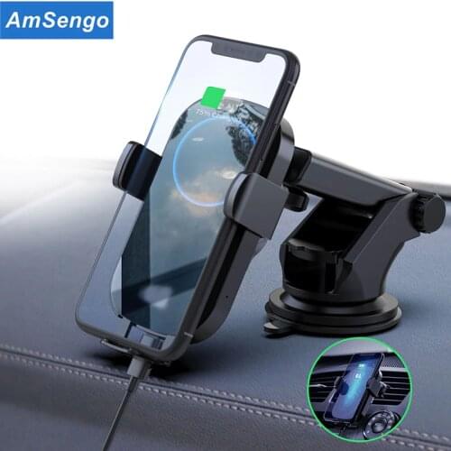 Amsengo Automatic Clamping Wireless Car Charger For iPhone 12Mini 12Pro XS XR 8 10W Qi Magnet Fast Charging Car Phone Holder