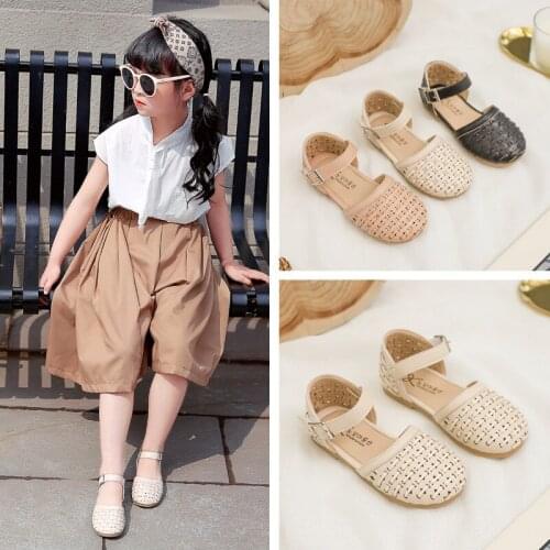 Girls bag head half sandals fashion braided Roman shoes Korean version of princess soft-bottomed casual leather shoes
