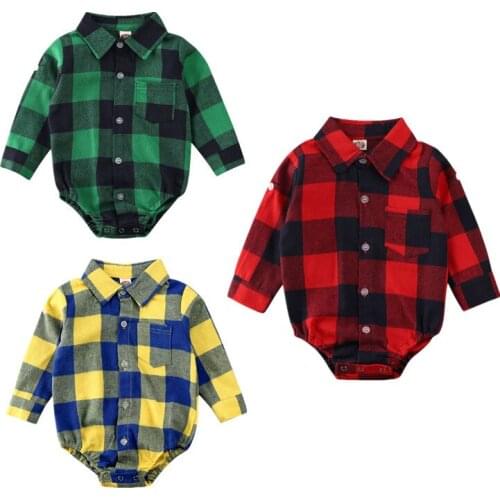 Cathery Baby Christmas Clothes Baby Boy Girl Long Sleeve Plaid Rompers Bodysuit Blouses Xmas Clothes Newborn Childrens Clothing