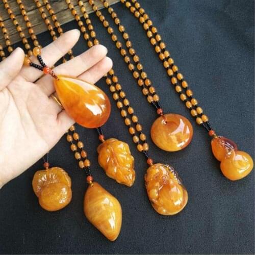 Wishspace national wind retro beaded imitation wax resin jewelry sweater chain accessories pendant long necklace